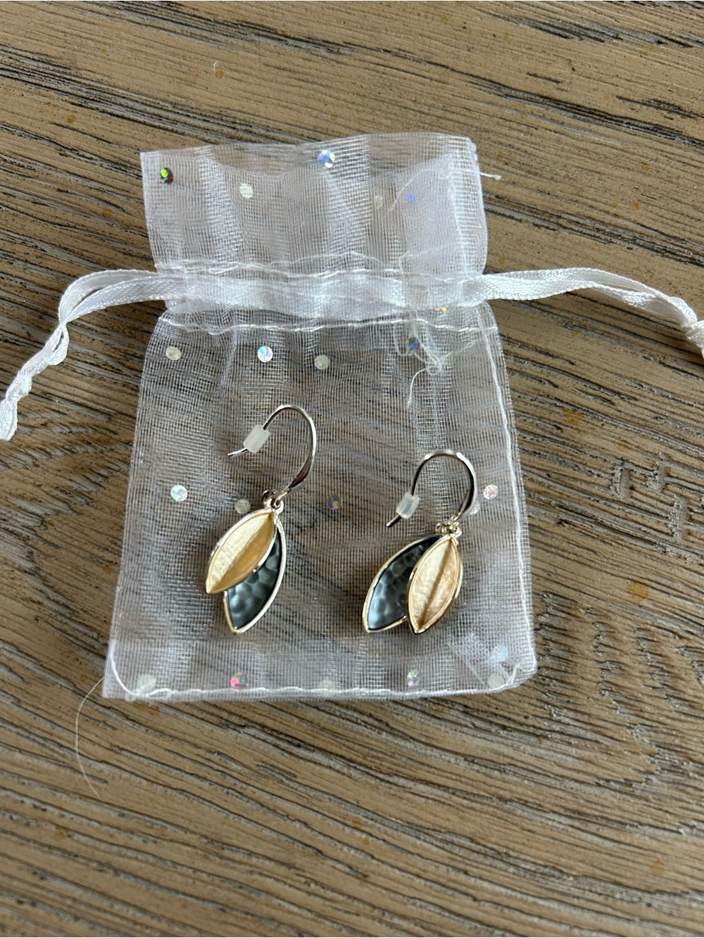 Two-Tone Leaf Drop Earrings in Gold and Blue/Gray